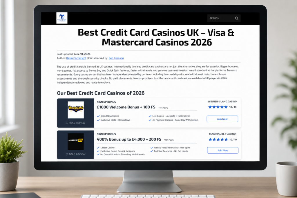 Transact - Offering The Best Credit Card Casinos