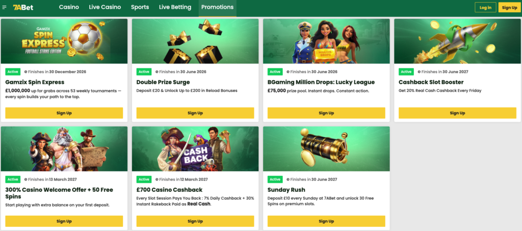 7A Bet - Credit Card Casino promotions